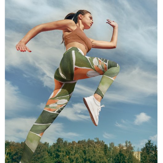 トロピカルオレンジ&フラワーウォーターカラーパターン レギンス