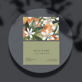 トロピカルオレンジ&フラワーウォーターカラーパターン 名刺