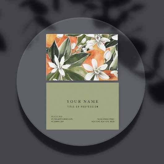 トロピカルオレンジ&フラワーウォーターカラーパターン 名刺