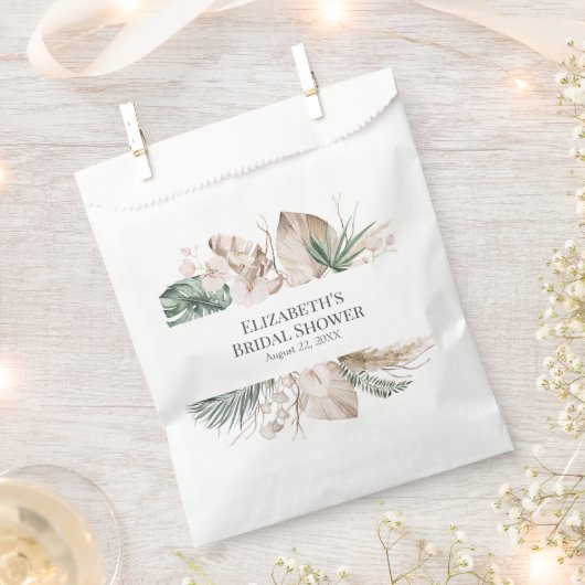 トロピカルオーキッドとモンステラのブライズシャワー フェイバーバッグ (クリップ留めされた状態)