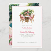 トロピカルオーキッドとラタン チェア | プールパーティーⅠ 招待状 (正面/裏面)