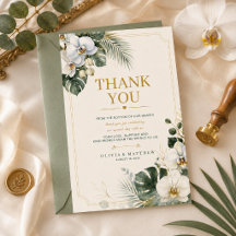 トロピカルオーキッドのラグジュアリー結婚式のお礼カード