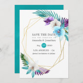 トロピカルオーキッドビーチウェディングジオメトリック セーブザデート (正面/裏面)