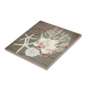 トロピカルオーキッドフローラビーチ海シーシェルズウッド タイル (側面)