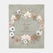 トロピカルオーキッドフローラボホボヘミアンファミリー名 フリースブランケット (正面)