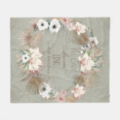 トロピカルオーキッドフローラボホボヘミアンファミリー名 フリースブランケット (正面(横))