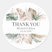 トロピカルオーキッド結婚モンステラのサンキューステッカー ラウンドシール (正面)