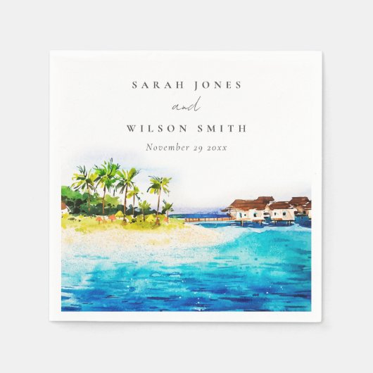 トロピカルオーバーウォーターヴィラシースケープビーチ結婚式 スタンダードカクテルナプキン (正面)