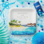 トロピカルオーバーウォーターヴィラシースケープビーチ結婚式 ペーパープレート (パーティー)