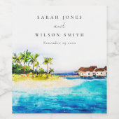 トロピカルオーバーウォーターヴィラシースケープビーチ結婚式 ワインラベル (シングルラベル)