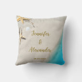 トロピカルオceanビーチの新婦新郎結婚式 クッション (裏面)