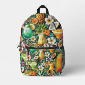 トロピカルカクテルとフローラデザイン プリントバックパック (正面)