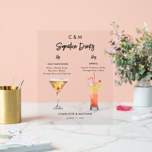 トロピカルカクテルシグネチャードリンクカスタムウェディング アクリルサイン (ウェディング)