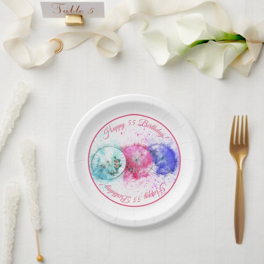 トロピカルカクテルドリンク傘55誕生日 ペーパープレート (ウェディング)