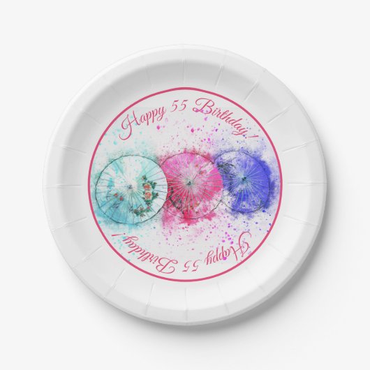 トロピカルカクテルドリンク傘55誕生日 ペーパープレート (正面)