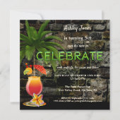 トロピカルカクテルパーティーネオン大人誕生日 招待状 (正面)