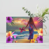 トロピカルカクテルパープルハイビスカスパームズ誕生日 招待状 (スタンド正面)