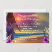 トロピカルカクテルパープルハイビスカスパームズ誕生日 招待状 (裏面)