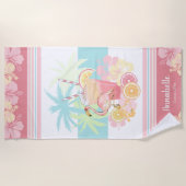 トロピカルカクテルフラミンゴモノグラム ビーチタオル (正面)