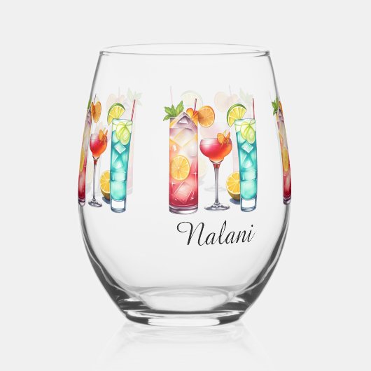 トロピカルカクテル名前をカスタムする ステムなしワイングラス (正面)