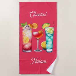 トロピカルカクテル名前をカスタムする ビーチタオル
