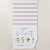 トロピカルカクテル パーソナライズド バチェロレッテパーティー ビーチタオル (正面)