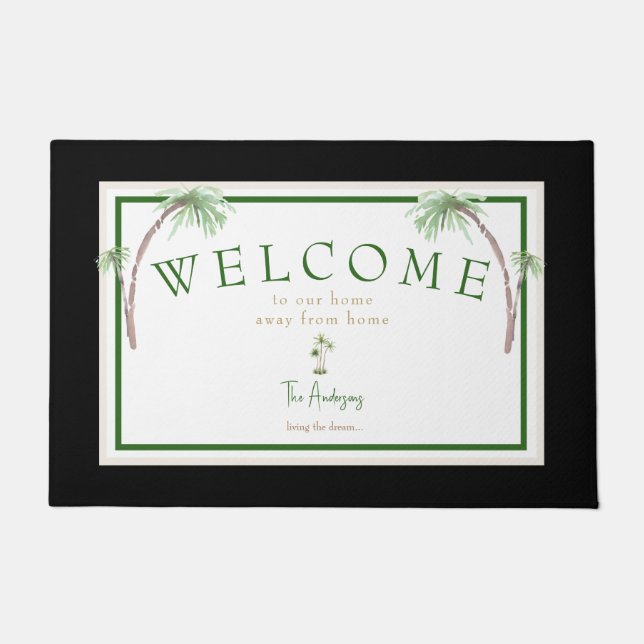 トロピカルカスタムビーチハウスパームツリードアマット ドアマット (正面)