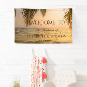 トロピカルカッコいいビーチ、パーム結婚サンセットのバナー 横断幕 (インサイチュ)