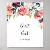 トロピカルカラフルサマーフローラゲストブックサイン ポスター (正面)