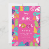 トロピカルカラフルサマー誕生日プールパーティー 招待状 (正面)