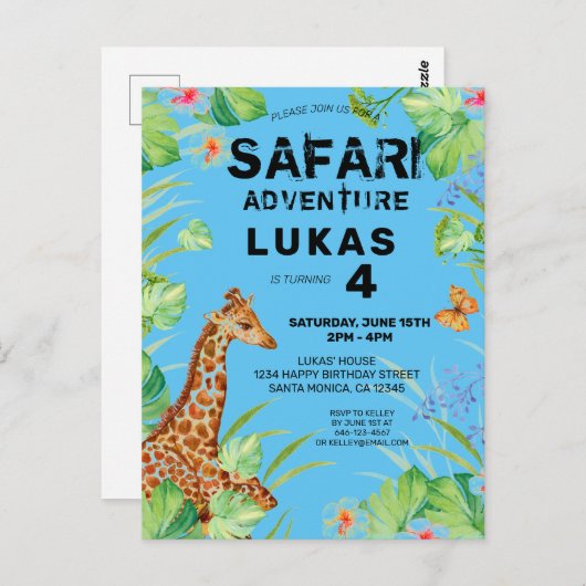 トロピカルカラフルジャングルサファリキリン誕生日 ポストカード (正面/裏面)