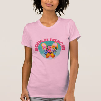 トロピカルカラフルトラベルフランスのブルドッグTシャツ Tシャツ