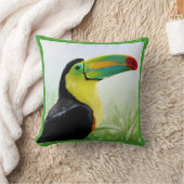 トロピカルカラフルバードブラックイエローグリーントゥーカン クッション (ブランケット)