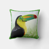 トロピカルカラフルバードブラックイエローグリーントゥーカン クッション (裏面)