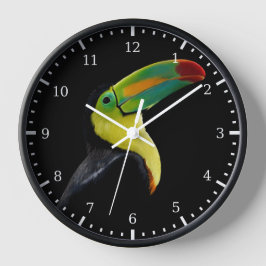 トロピカルカラフルバードブラックイエローグリーントゥーカン ラージ壁時計