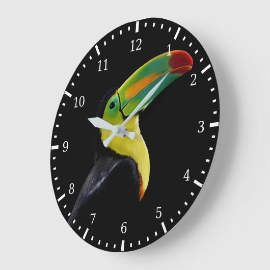 トロピカルカラフルバードブラックイエローグリーントゥーカン ラージ壁時計 (傾斜)