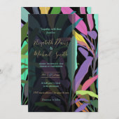 トロピカルカラフルバ葉ナナのブラックパターン 招待状 (正面/裏面)
