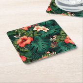 トロピカルカラフルパラダイスハワイアロハフラワーズ スクエアペーパーコースター (アングル)