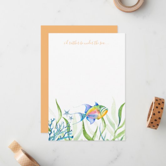 トロピカルカラフルフィッシュウォーターカラーノートカード ノートカード (正面/裏面インサイチュ)