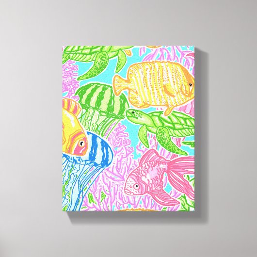 トロピカルカラフルフィッシュパターンキャンバス印刷 キャンバスプリント (正面)