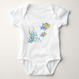 トロピカルカラフルフィッシュユニークアート ベビーボディスーツ