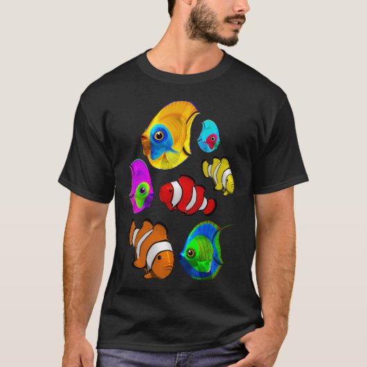 トロピカルカラフルフィッシュ柄 Tシャツ (正面)