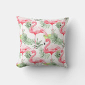 トロピカルカラフルフラミンゴと葉のパターン クッション (正面)