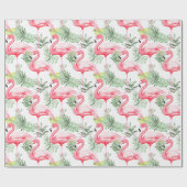 トロピカルカラフルフラミンゴと葉のパターン ラッピングペーパー (フラット)