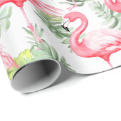 トロピカルカラフルフラミンゴと葉のパターン ラッピングペーパー (ロールコーナー)