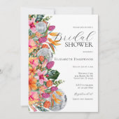 トロピカルカラフルフラワーディスコボールブライダルシャワー 招待状 (正面)