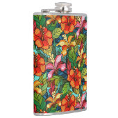 トロピカルカラフルフラワーパターンの糸ガラス模様 フラスク (右)