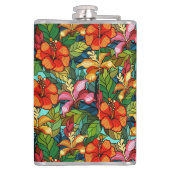 トロピカルカラフルフラワーパターンの糸ガラス模様 フラスク (裏面)