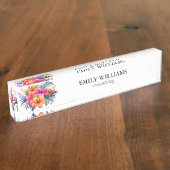 トロピカルカラフルフラワーブーケネームプレート デスクネームプレート (側面)