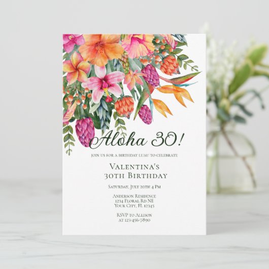 トロピカルカラフルフローラアロハルアウ（ハワイ式宴会）バースデーパーティー 招待状 (スタンド正面)